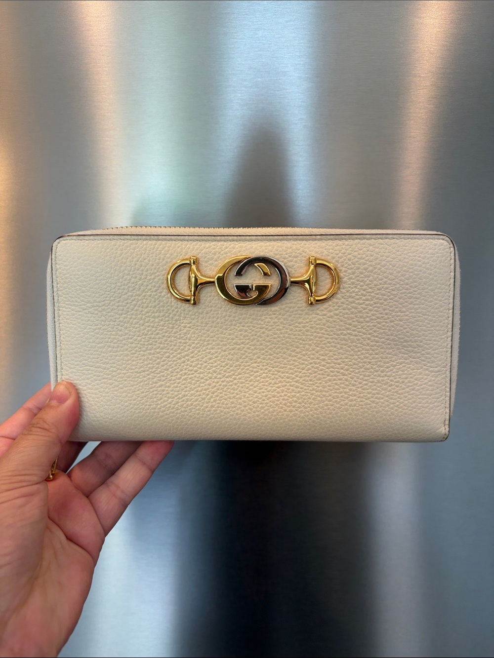 Gucci Zumi Cream Leather Continental Wallet